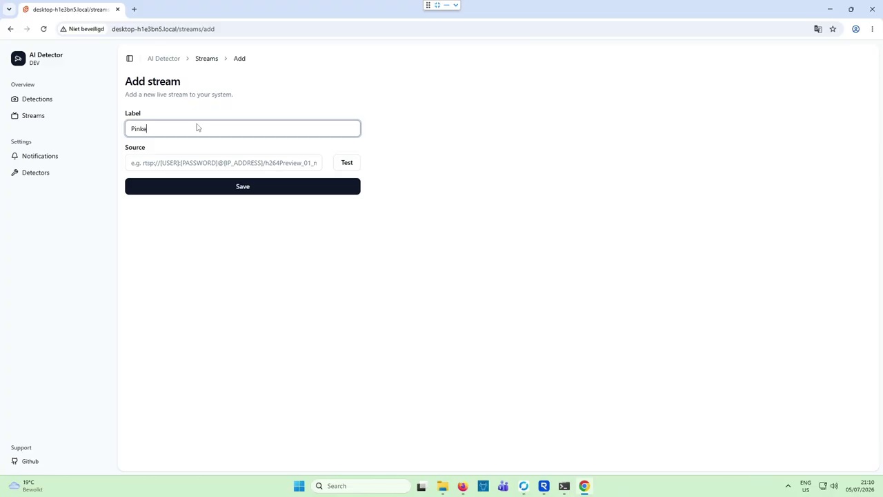 Add stream screen of the CowCatcher AI web interface